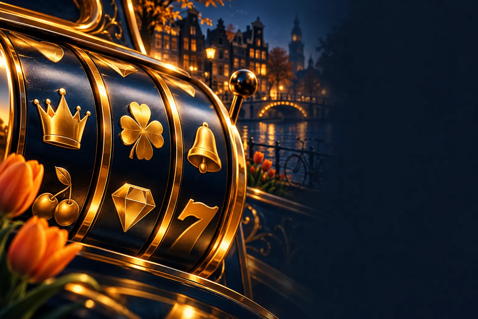 Close-up of abstract slot machine reels with gleaming gold symbols against a deep navy blue background, cinematic editorial s